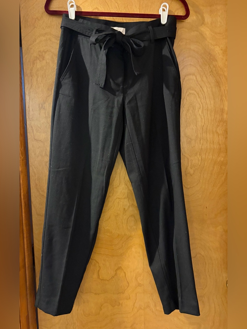 Black Tapered Women’s Dress Pants with Waist Tie
